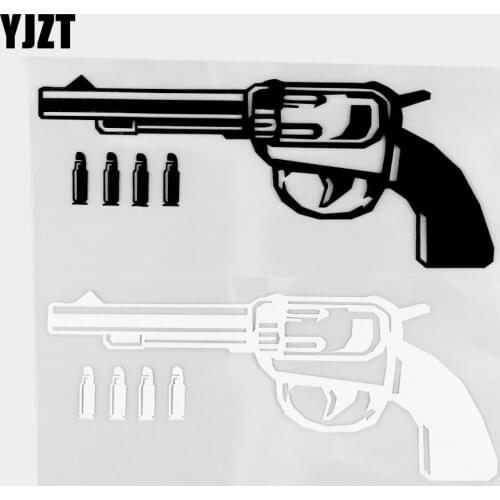 YJZT 7.1×15.5CM Creative Vinyl Decal Body Exterior Decoration Vintage Revolver Weapon Car Sticker Black / Silver 20C-0444