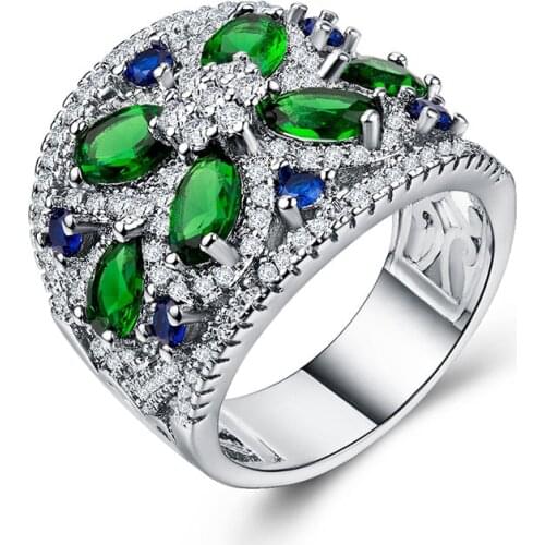 YaYI Jewelry Top Quality Princess Setting Cut Prong Green Cubic Zirconia Silver Color Engagement Wedding Party Gift Lovers Rings