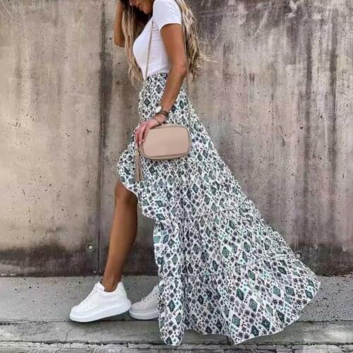 Summer Women Skirt Irregular Vintage Floral Print Elegant High Waist Women Streetwear Long Holiday Beach Women Skirt 2021
