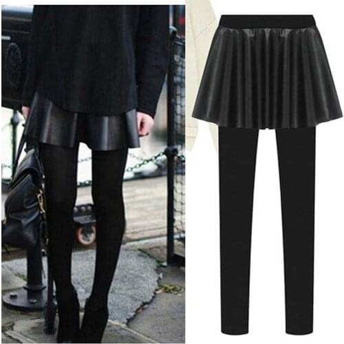 2021 Spring And Autumn WOMENS Leggings Skirt Elasticity Slim Fit Slimming Faux Leather WOMENS Pants