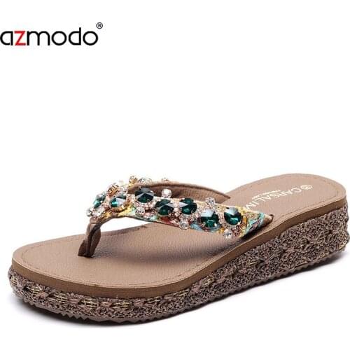 2020 Summer Fashion Rhinestones Wedges Flip Flops Womens Casual Beach Shoes Ladies Non-slip Platform Zapatos De Mujer