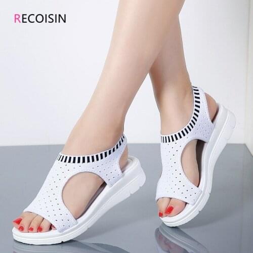 RECOISIN Women Sandals 2020 Fashion Female Shoes Woman Summer Comfortable Sandals Ladies Slip-on Flat Sandals Women Sandalias