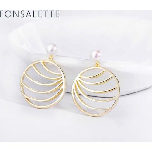 Palm Leaf Drop Earrings 2020 Gold Dangle Drop Earrings For Women Natural Freshwater Pearl Round Earrings Fashion Jewelry