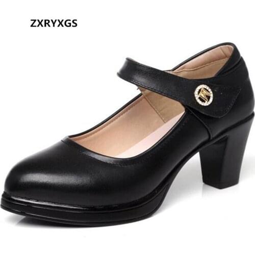 2019 Spring and Autumn Rhinestone Shallow Mouth Genuine Leather Shoes Woman Shoes High Heels Black White Shoes Shoes Size 33-43
