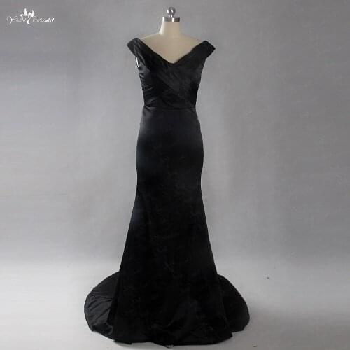 LZF034 Beautifully Black V-neck Mermaid Evening Dress Pleat Prom Dresses Vestido De Festa Longo 2018