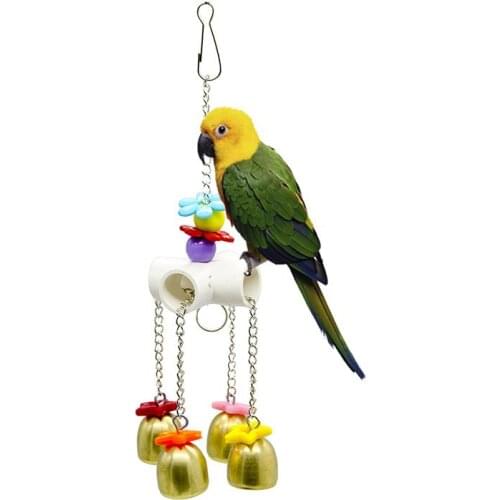 1PC Colorful Wind Chimes Bird Toy Creative Interactive Parrot Bell Toy Bird Cage Toy Perch Hanging Swings Cage For Pets