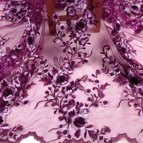 1yard New fashion style 7colors 3d flowers on netting embroidery wedding dress lace fabric