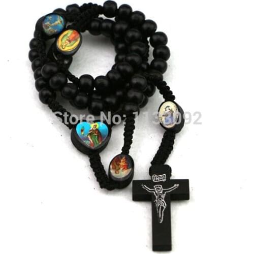 10pcs/lot 3colors Sandalwood beadsRosary Necklace & wood Cross CATHOLIC NECKLACE CRUCIFIX
