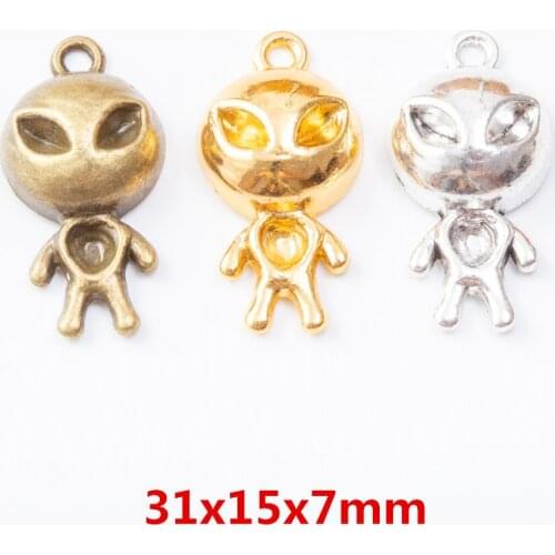 15 pieces of retro metal zinc alloy Alien pendant for DIY handmade jewelry necklace making 7050