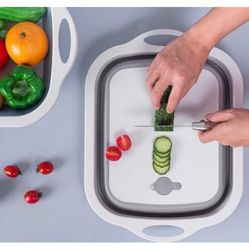 4 In 1Portable Kitchen Cutting Board Folding Chopping Cutting Board Multifunctional Sink Basket Flexible Non-Stick Kitchen Tool
