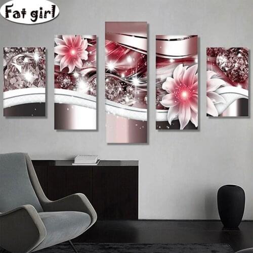 5 panel cross stitch 5d Diy diamond painting Diamond flower picture mosaic embroidery square round full diamond Handmade gifts