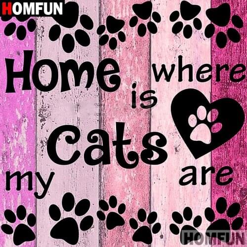 HOMFUN Full Square/Round Drill 5D DIY Diamond Painting "Cats Home" 3D Embroidery Cross Stitch 5D Home Decor A07620