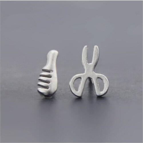Asymmetric 925 Sterling Silver Jewelry Classic Personality Comb And Scissors Creative Exquisite Earrings E091