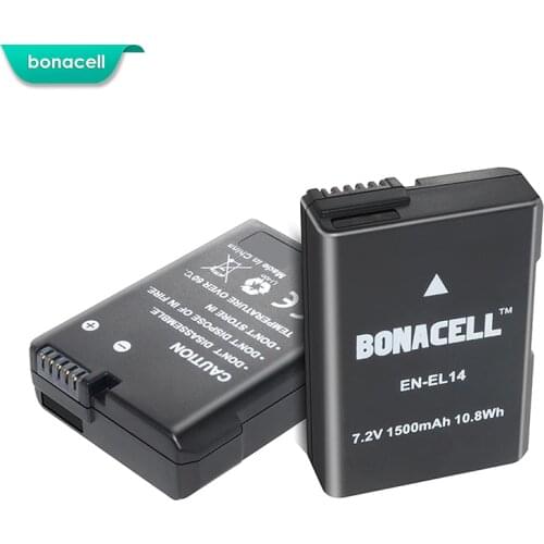 Bonacell 2pcs for Nikon EN-EL14 1500mAh Rechargeable Batteries D3100 D3200 D3300 D5100 D5200 D5300 P7000 P7100 P7700 P7800 L50