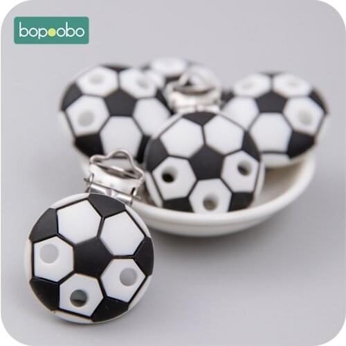 Bopoobo 50pcs Silicone Football Pacifier Clip DIY Crafts Pacifier Holder Safe Teether Baby Shower Gift Teething Accessories