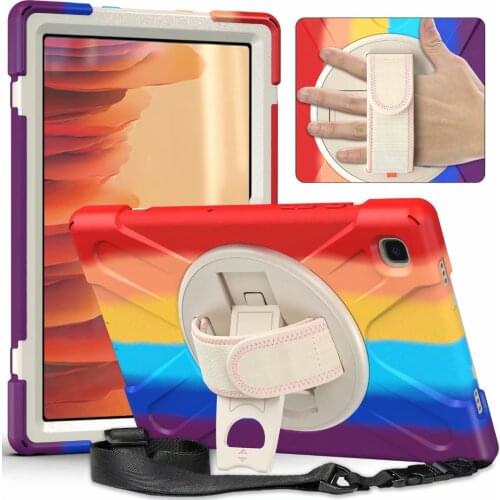 Cover For Samsung Galaxy Tab A7 10.4 2020 SM-T505 T500 T507 Shoulder Strap Heavy Duty Armor Case 360 Rotaion Stand Wristband