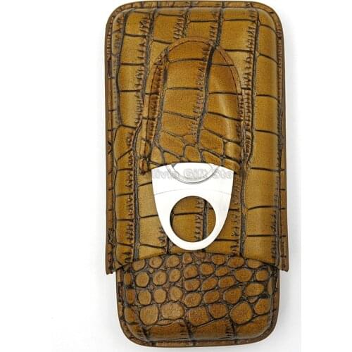 COHIBA Crocodile Pattern Leather Cigar Cigarette Case Travel Leather Humidor Box W/Stainless Cutter Fit 3 Cigars Smoking Tool