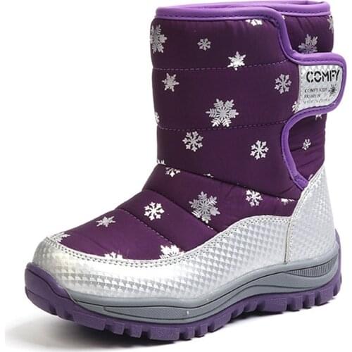 Snow Boot Kid Girls Water Resistant Warm Cotton Shoes Children Antiskid High Top Winter Boots Plush Velvet Outdoor Walking Shoes