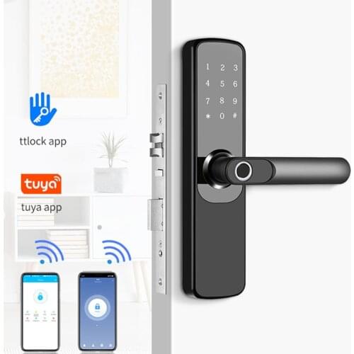 Tuya APP Bluetooth WiFi Indoor Smart Door Lock Biometric Fingerprint Password Mechanical Key Unlock Electronic Digital Lock