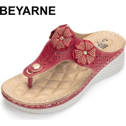 BEYARNE Flip flops woman summer clip toe sandals beach shoes women brand design wedges sandals breathable sandalias