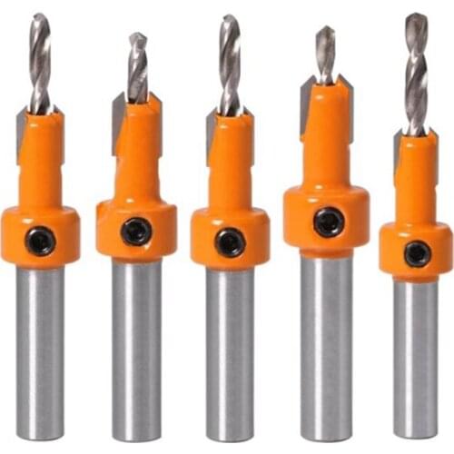 Hot 5Pcs Wood Hole Drill Bit,8MM Shank Countersink Drill Bit Router Bit,Wood Working Counter Sink Drill Bit Set Screw Cutter