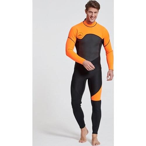 Mens Neoprene 3mm Diving Suit Full Suit Orange Long Sleeve Surfing Suit Keep Warm One Piece Swimsuit Snorkeling Scuba WetSuit