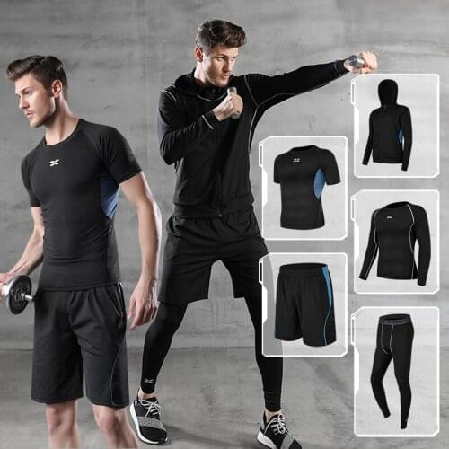 5-piece sets Compression Suits Mens Quick Dry set Clothes Sport Running MMA jogging Gym work out Fitness Tracksuit clothing