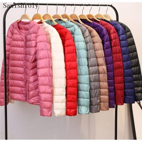 Sanishroly 2020 Autumn Winter Women Short Outerwear Thin White Duck Down Jacket Female Ultra Light Down Coat Parka Tops SE981