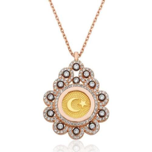 KUTAYDAN 925 Sterling Silver Drop Framed Moon Star Women 'S Necklace