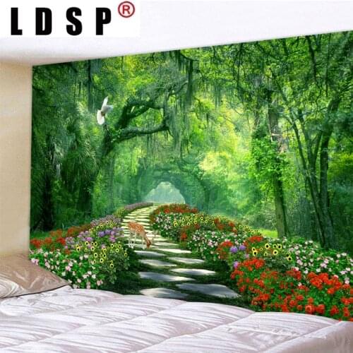 LDSP Green Forest Trail Landscape Tapestry Wall Hanging Wall Rugs Background Cloth Beach Mat Blanket Art Home Decor