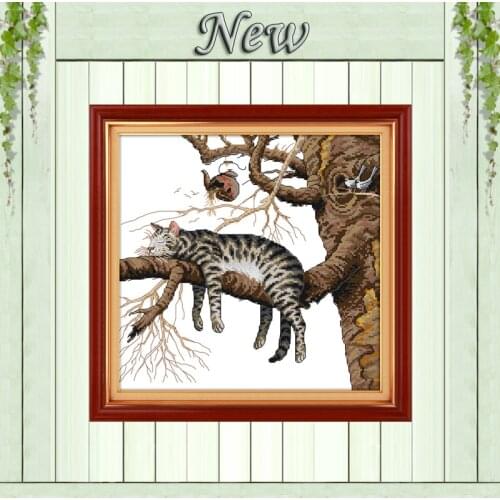 A lazy cat sleeping animal 11CT counted print on canvas DMC 14CT chinese Cross Stitch kits needlework embroidery Sets Home Decor