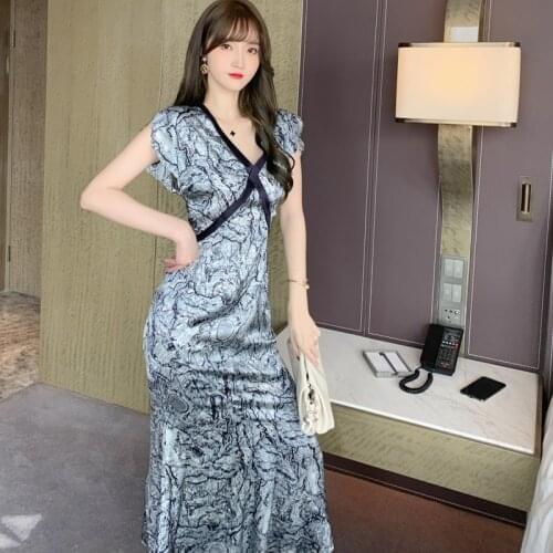 Summer Women Short Sleeve V Neck Elegant Vacation Dress Vintage Sexy Party Dresses High End Classy Print Maxi Dress Vestidos