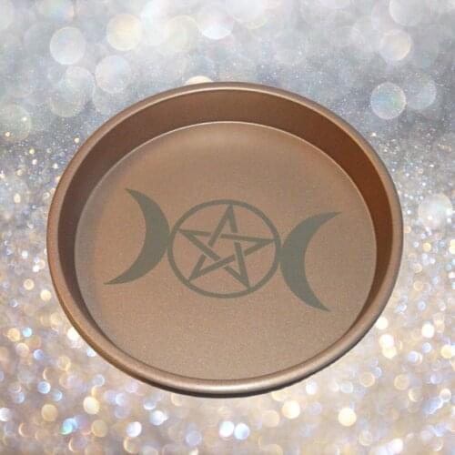 M17D Three-phase Moon Astrology Candlestick Table Altar Plate Tile Divination Round Metal Storage Plate Candle Holder Ritual