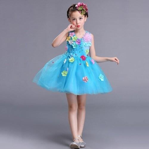 Cute Junior Prom Dresses for Kids Green Pink Red White Sky Blue Wedding Dress Party Gown for Girls with Flowers