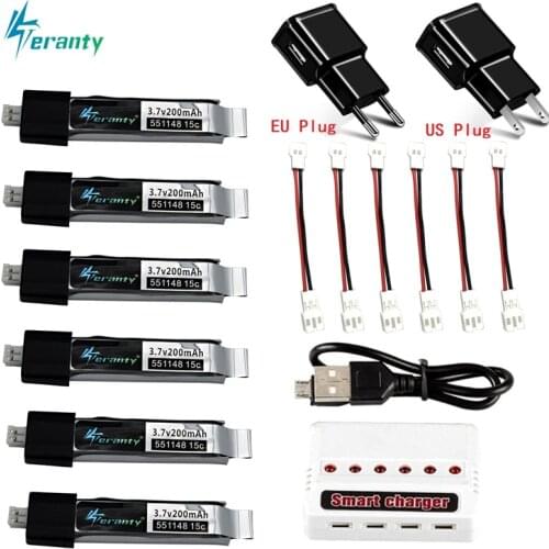 Upgraded 3.7V 200mAh For V911 F929 F939 Battery with (6 in 1) USB Charger for WLtoys V911 F929 F939 RC Helicopter 551148 Battery
