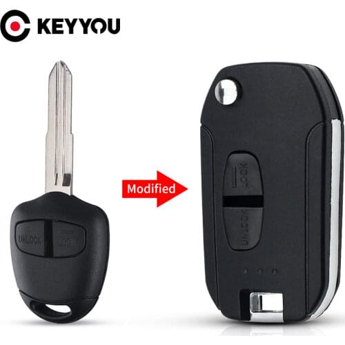 KEYYOU Modified Car Key Case For Mitsubishi New ASX GRANDIS Outlander LANCER-EX Right Blade 2 Button Folding Housing Case Fob