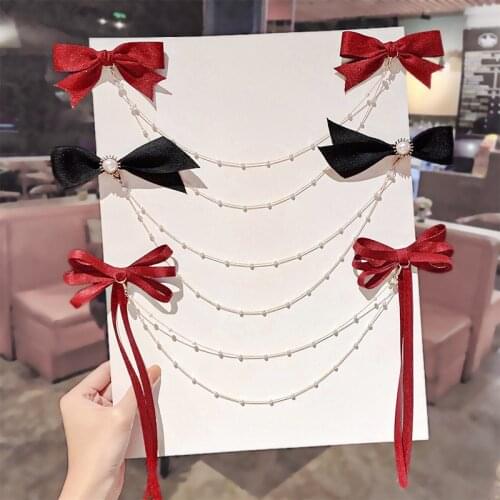 Fashion Elegant Women Chain Bow Hairpins Barrettes for Girls Ponytail Holder Hair Pins Hair Clips Hair Accessories Ornaments