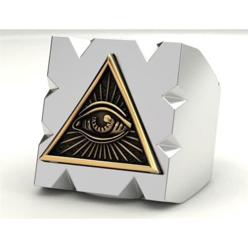 SECRET BOYS Mens Stainless Steel Masonic Ring Triangle Sun Devil Eyes Ring Mens Punk Freemason Totem Jewelry