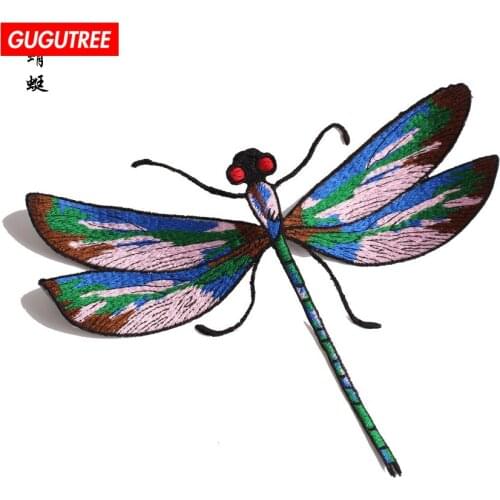 GUGUTREE embroidery patches dragonfly patches big patches badges patches for jackets