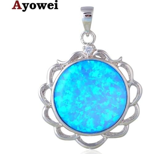 Cheap and Cheerful Fashion Jewelry for Women Flower Blue Fire Opal Latest Design Silver Stamped Necklace Pendants OP600A
