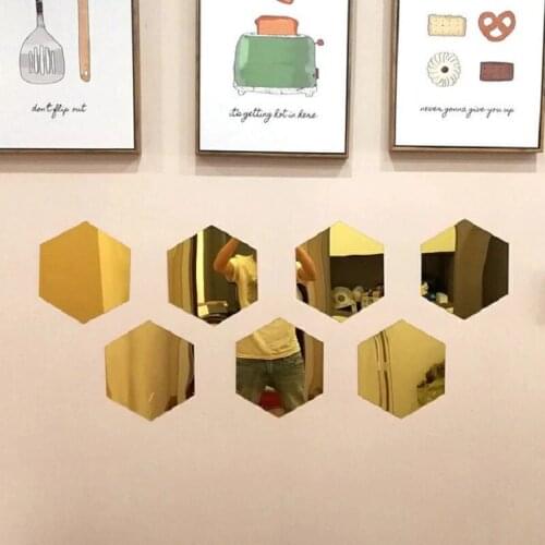 12 PCS/set 3D Large Hexagon Mirror Wall Stickers Restaurant Aisle Self-adhesive Ceramic Tile Bathroom Decorative Mirror Stickers