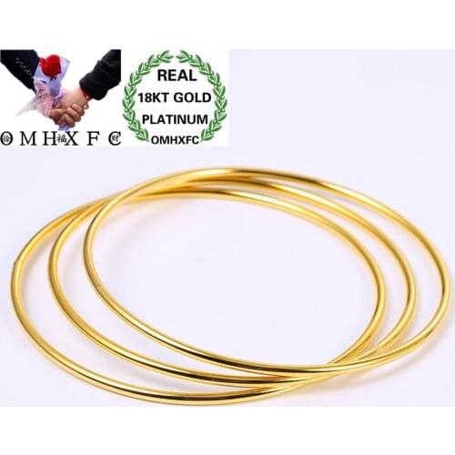 OMHXFC Wholesale European Fashion Woman Party Birthday Wedding Mother Gift Blank Slim 3pcs/set 18KT Gold Bracelet Bangle ES116