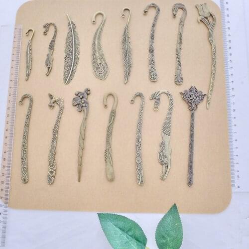 Wholesale free shipping 10pcs/lot antique bronze bookmark/hair sticker/hairpin shape alloy charm pendant 15 styles available