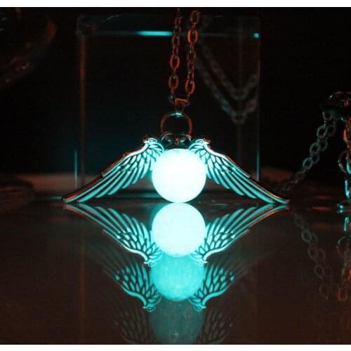 New Glowing Golden Wings Snitch Necklace Eagle feather Necklace Quidditch Ball GLOW in the DARK night girl boys gifts women