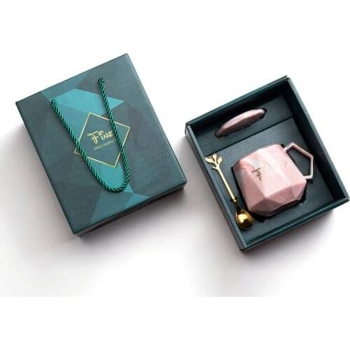 Couple ceramic cup with lid creative water cup mug custom gift box set Valentines day gift coffee cup