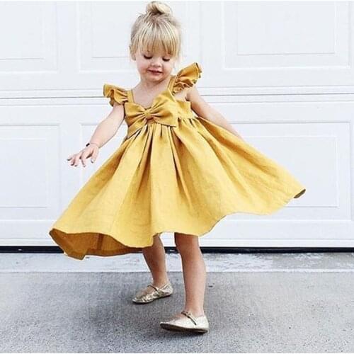 Baby Girls Dress With Bow Tie Summer Gilrs Princess Party Dresses Children Clothes Size 0-3Y