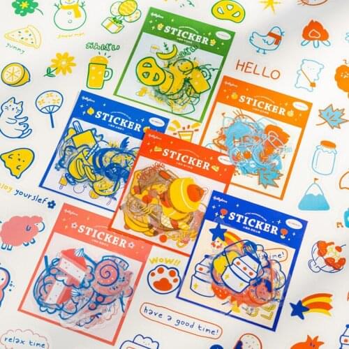 30Sheets Pvc Transparent Cartoon Sticker Bag Hand Account Diy Sticker Mobile Phone Cup Decoration Sticker Washi Stickers