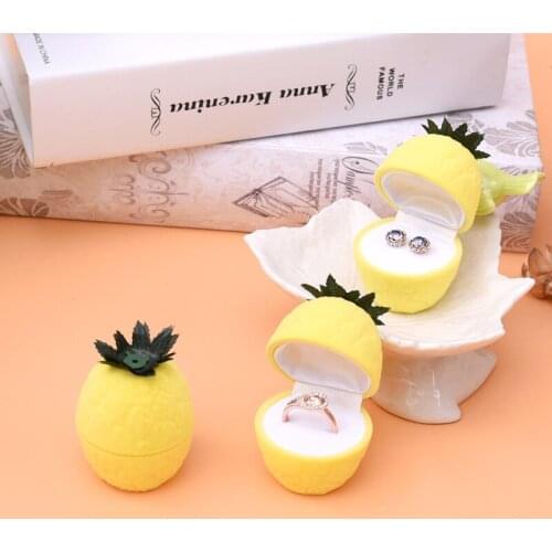 HOSENG Fruit Pineapple Cute Yellow Jewelry Box Ladies Ring Earrings Home Storage Case HS_644