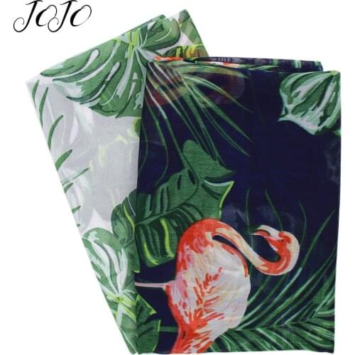 JOJO BOWS 45*145cm Chiffon Cloth Fabric For Needlework Flamingo Leaf Printed Sheet For Craft Home Textile Apparel Sewing Decor