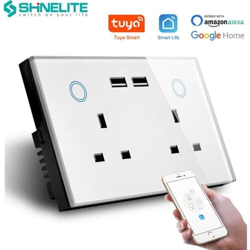 UK 13A plug sockets,Double USB WIFI socket,Touch Switch Wireless Intelligent socket with usb 2.0 , Work with Alexa Google Home